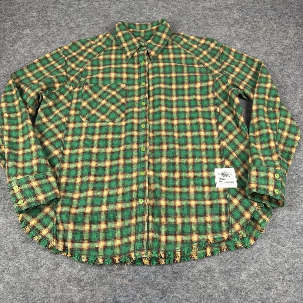 BDG Brixton Flannel Button Up Shirt Long Sleeve Plaid Frayed Hem Womens Small S - Picture 2 of 13
